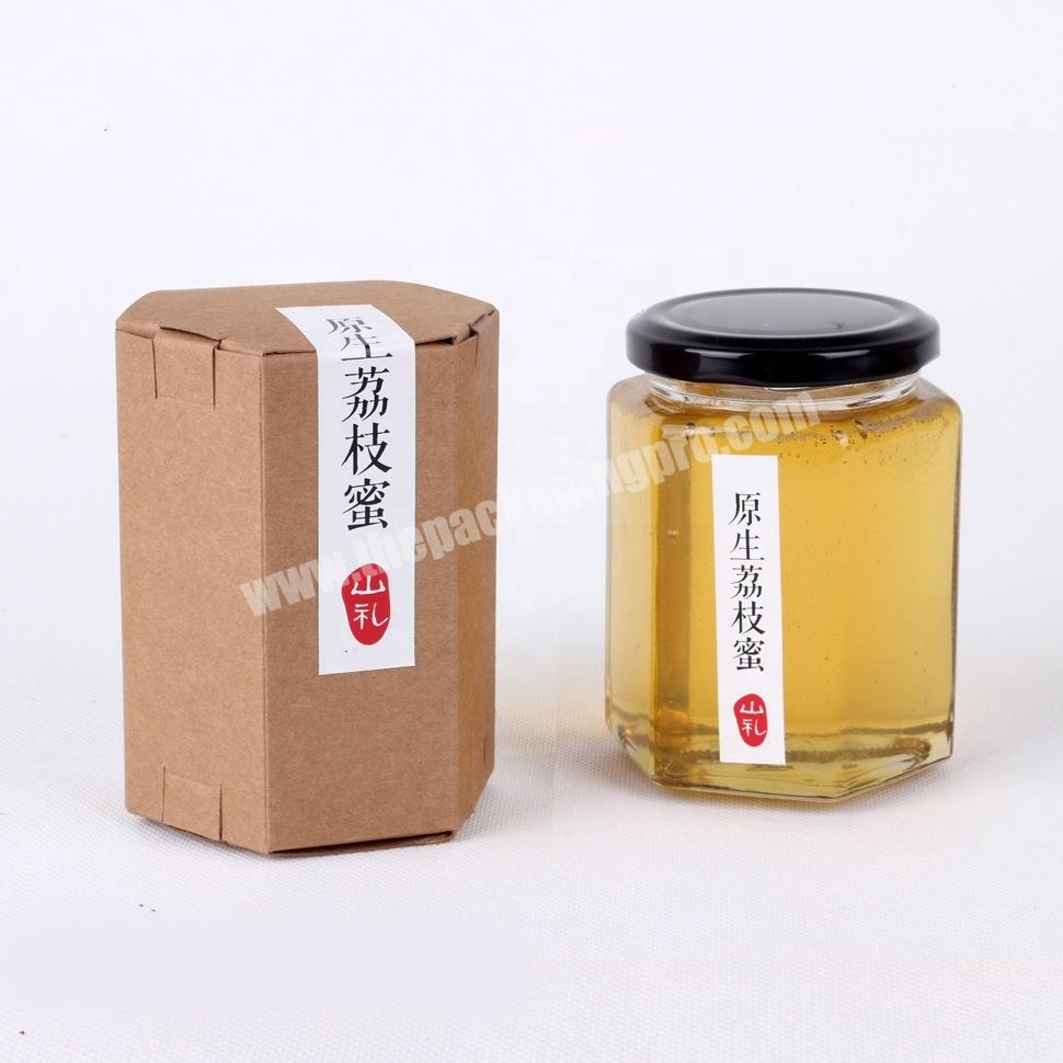 Custom tea honey gift packaging box hexagonal bottle glass bottle hexagonal kraft carton