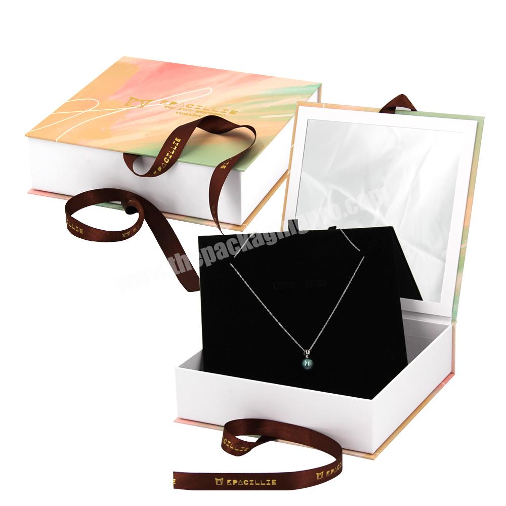 Custom travel magnetic jewelry packaging box with mirror gift necklace ring jewelry boxes necklace ring custom logo jewelry box