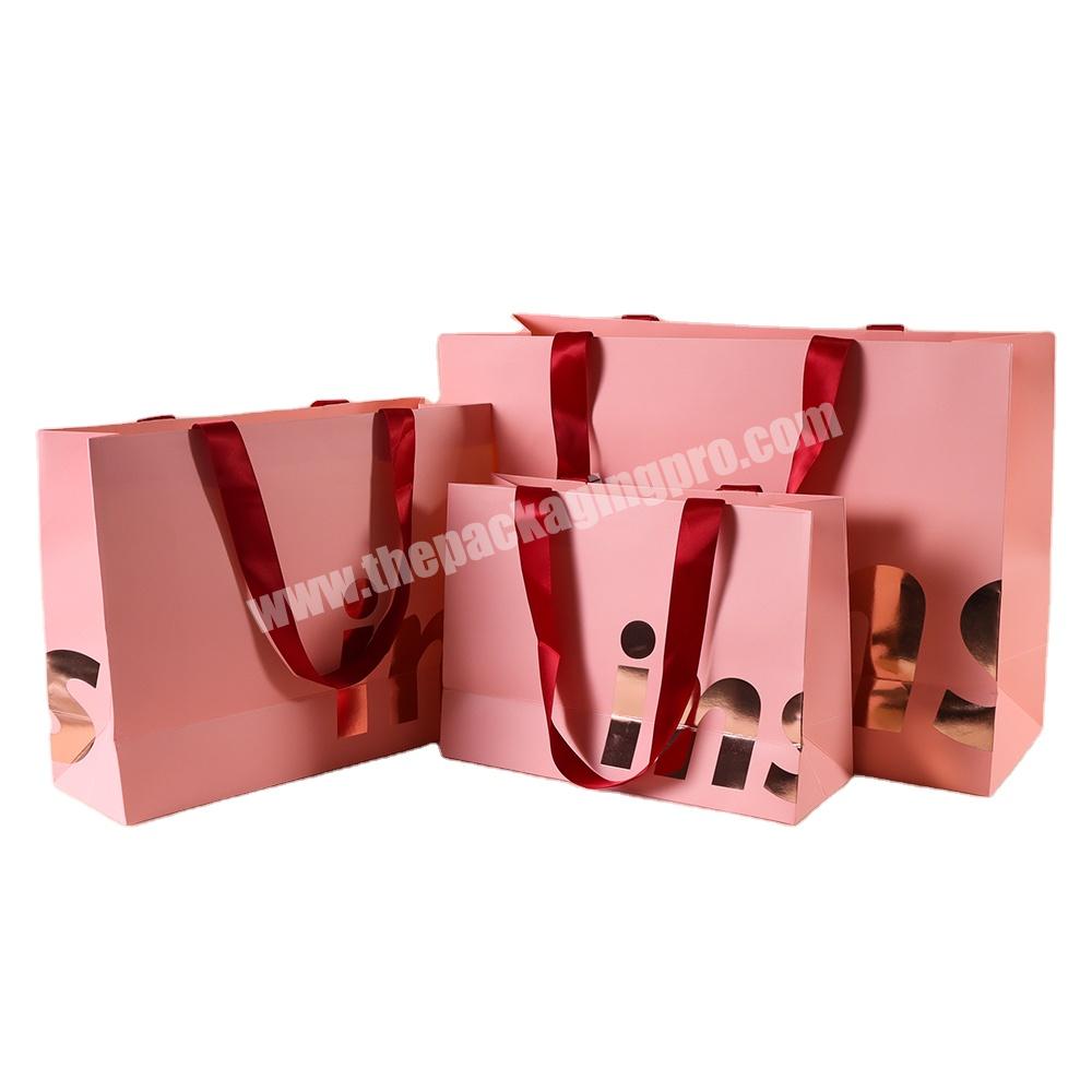 Customize Logo Cloth Boutique Cardboard Packaging  Matte Cheap Pink Gift Paper Bag with Your Own Logo For Small Business