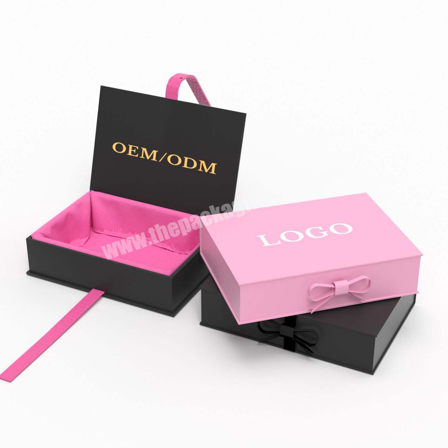 Customize luxury pink cajas de carton paper packaging wig box cadeau package gift box with ribbon custom logo cardboard magnet