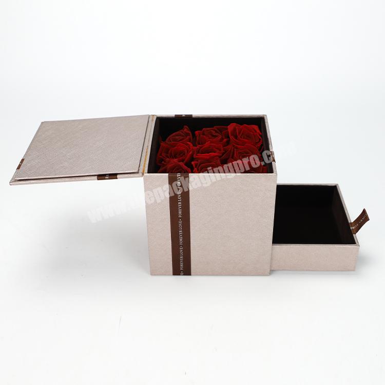 Customized Cardboard Gift Boxes Square Rigid Flower Packaging Box Drawer Paper Wedding Gift Box