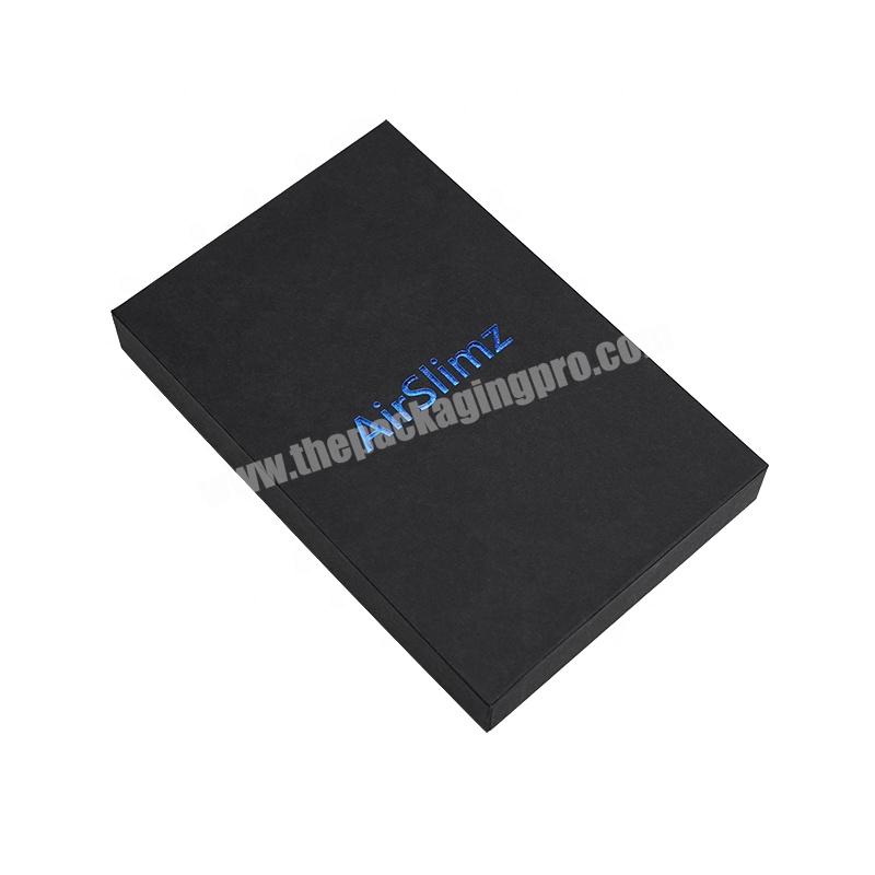Customized Handmade Color Print Blue Stamping Logo Eco Friendly Luxury Black Cardboard Paper Lid and base Box manufacturers