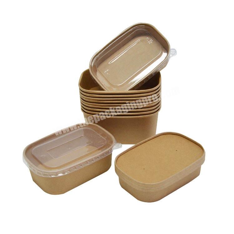 Customized Printing Square Rectangular boxes with Lid Disposable Waterproof Food Container Kraft Paper Bowals