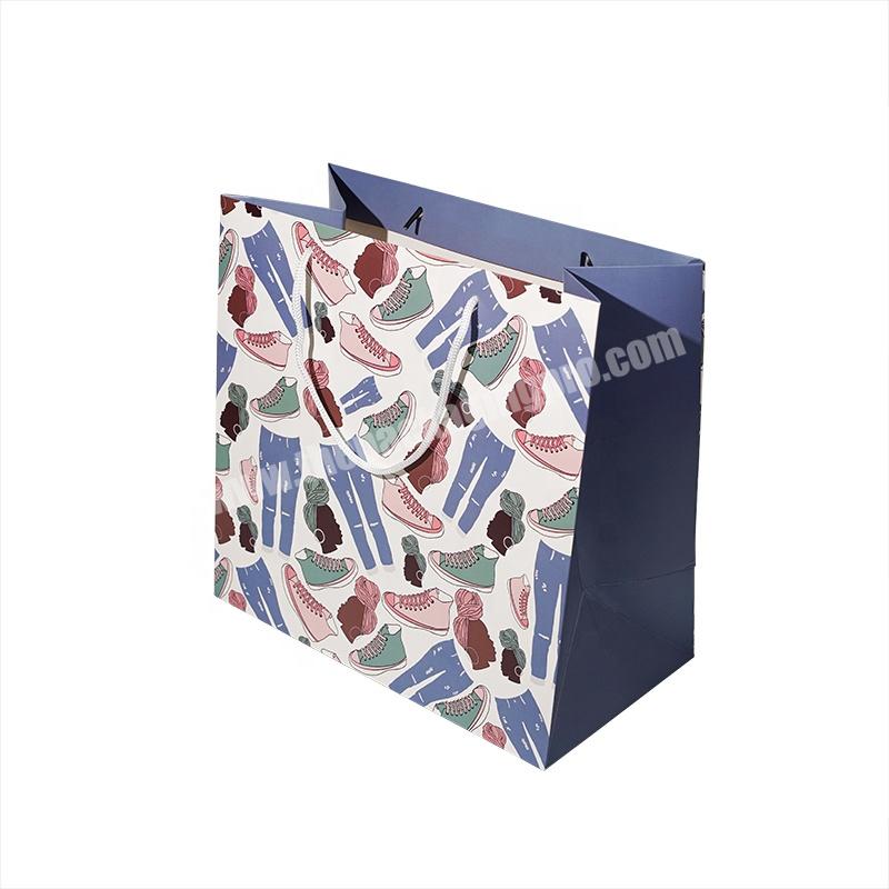 Customized Shape Logo Printing Paper Handle Bag Eco Friendly Beautiful Blue Paper Bag High Quality Kraft Cloth Paper Packing Bag