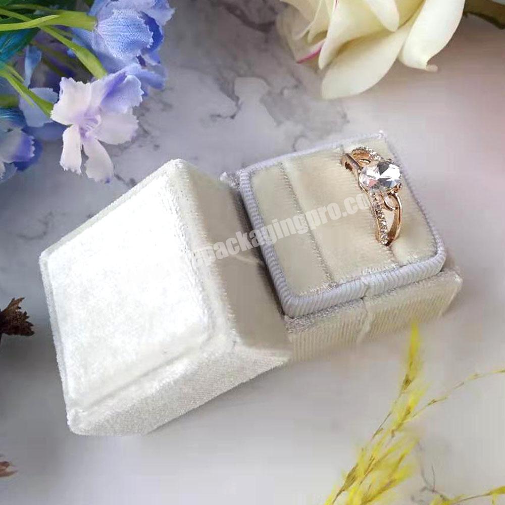 Customized logo luxury engagement wedding couple hexagon double velvet ring box velvet jewelry ring box double earrings box