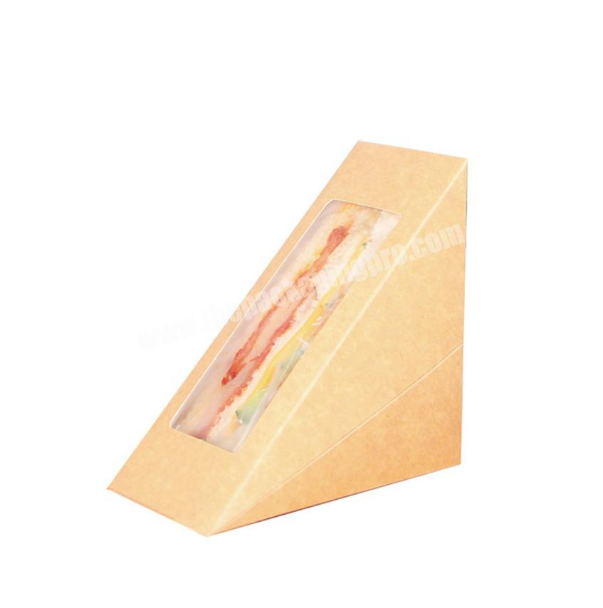 Disposable kraft paper sandwich packaging  food box triangular shape transparent window cake paper box