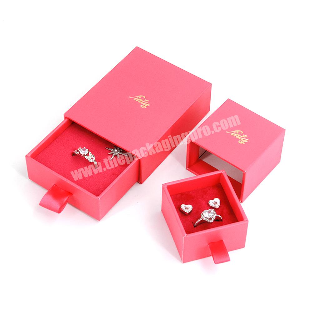 Drawer jewelry box packaging necklace ring earring luxury jewelry gift set box packaging with ribbon velvet travel jewelry box