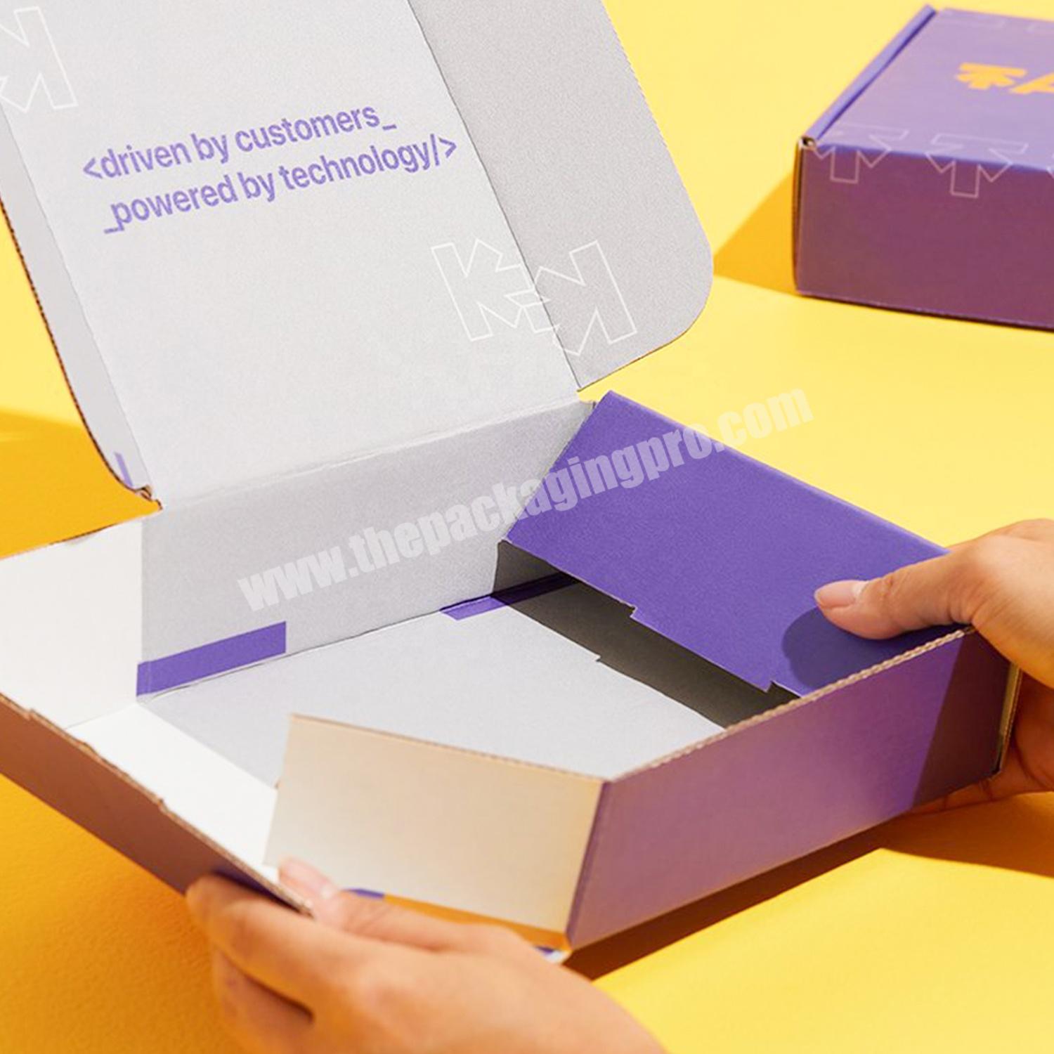 Eco Friendly Purple Custom Logo Corrugated Paper Box Foldable Cosmetic Packaging Box Subscription Shipping Mailer Box