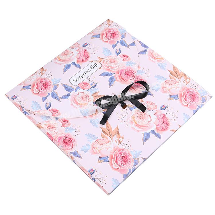 Elegant High Quality Folding Envelope Shape Silk Scarf Packaging Gift Box with Ribbon Bow