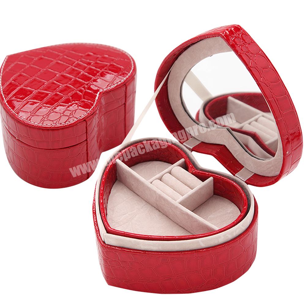 Factory Wholesale Small Jewellery Travel Organizer Mini Pu Leather Heart Shaped Jewelry Box
