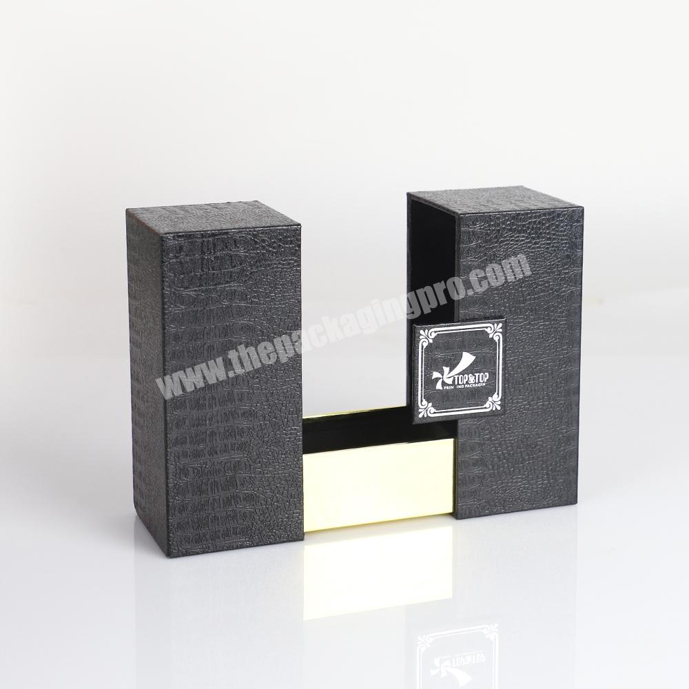 Factory custom logo luxury double open door cardboard black paper cosmetic perfume gift box packaging with EVA Foam Insert