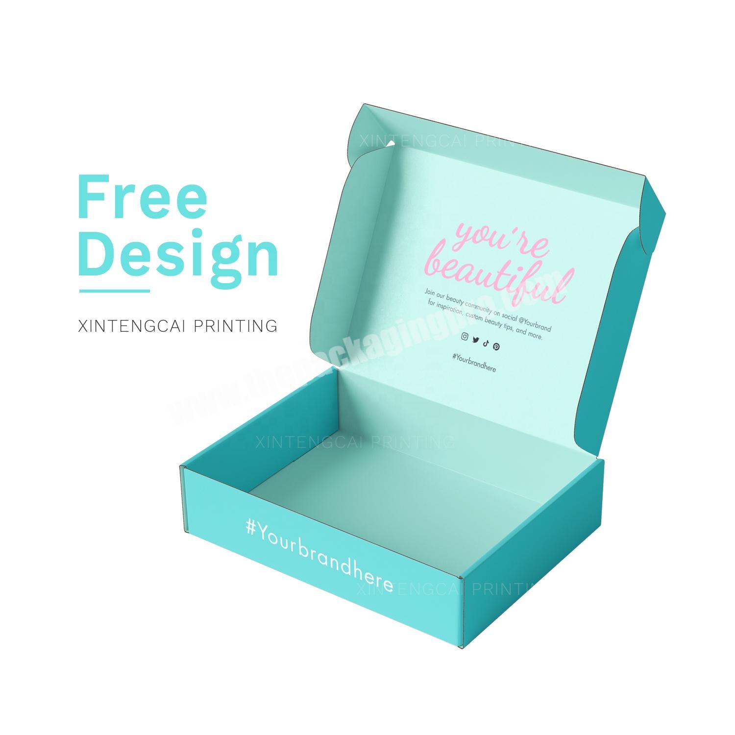Free Design Cyan Custom Beauty  Women Clothes Corrugated Paper Packaging Mailer Box, Hair Extension Pink Shipping Packing Box