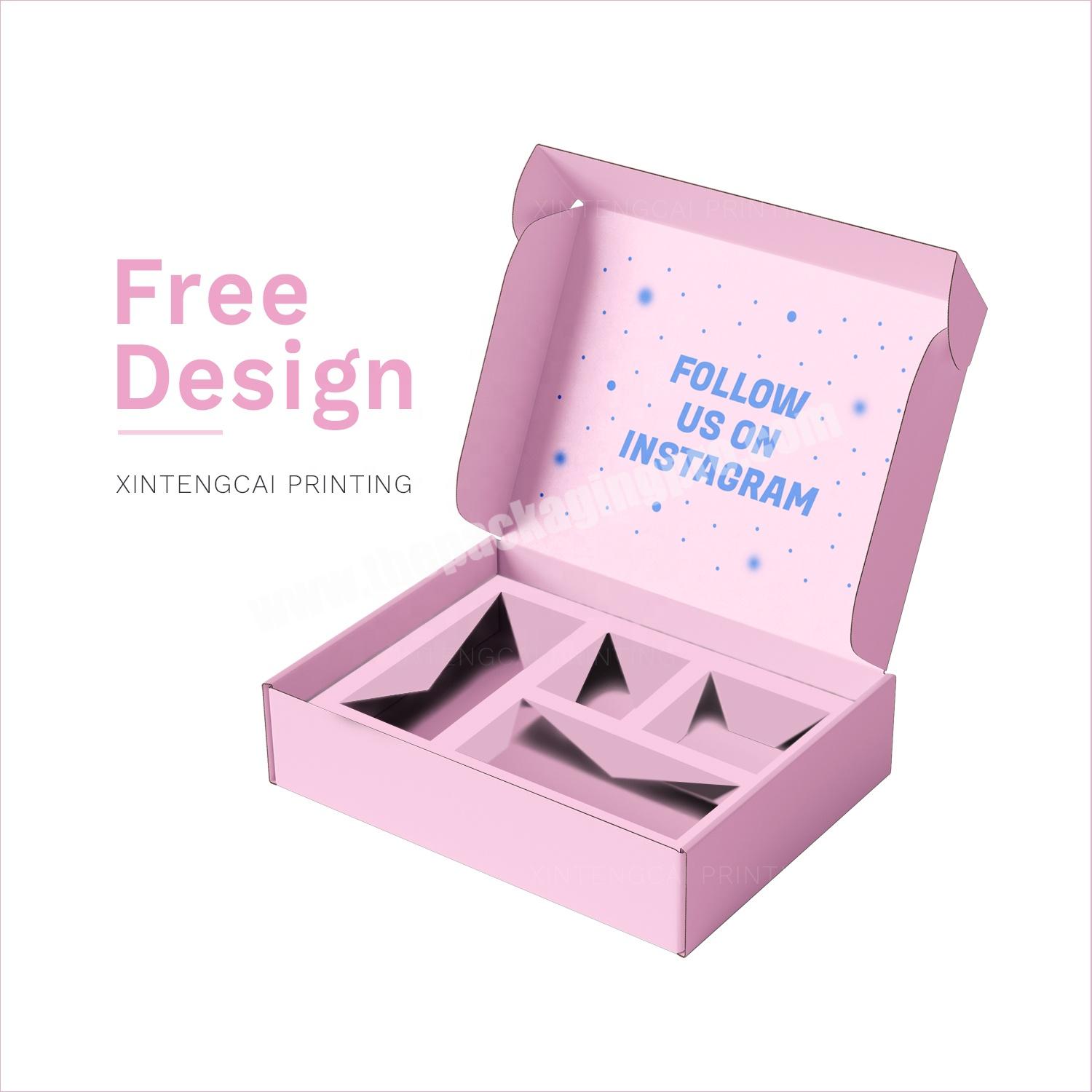 Free Design Package Light Pink Sturdy Cosmetic  Skincare Paper Mailling Box, Custom Mailer Packaging Box with Corrugated Insert
