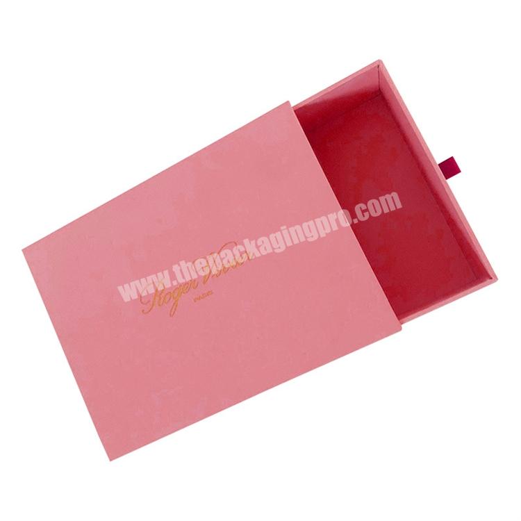 Gold Foil Brand Pink Paper Cardboard Sliding Drawer Necklace Ring Earring Jewelry Packaging Shipping Box