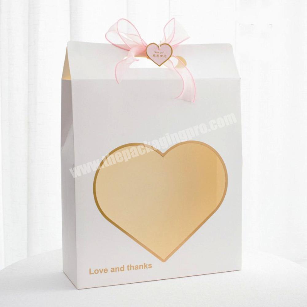 Heart Shape Transparent Open Window Paper Bag For Gift Flower Bouquet Gift Bag With Your Own Logo