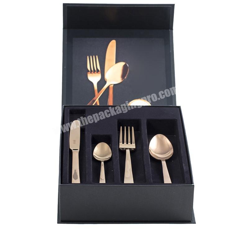 High Quality Handmade Fold Cardboard Gift Magnetic Box Paper Cutlery Set Knife Fork Box Wig Hair Packaging