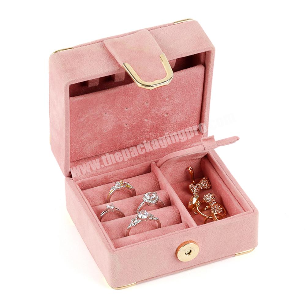 High quality pink jewelry box packaging ring necklace custom portable small shipping box for jewelry pink velvet jewelry box