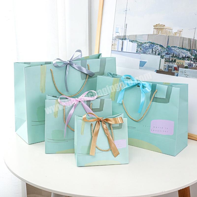 Hot Sale Turquoise New Design Gift Bag Luxury Pink Ribbon Paper Bags For Clothes