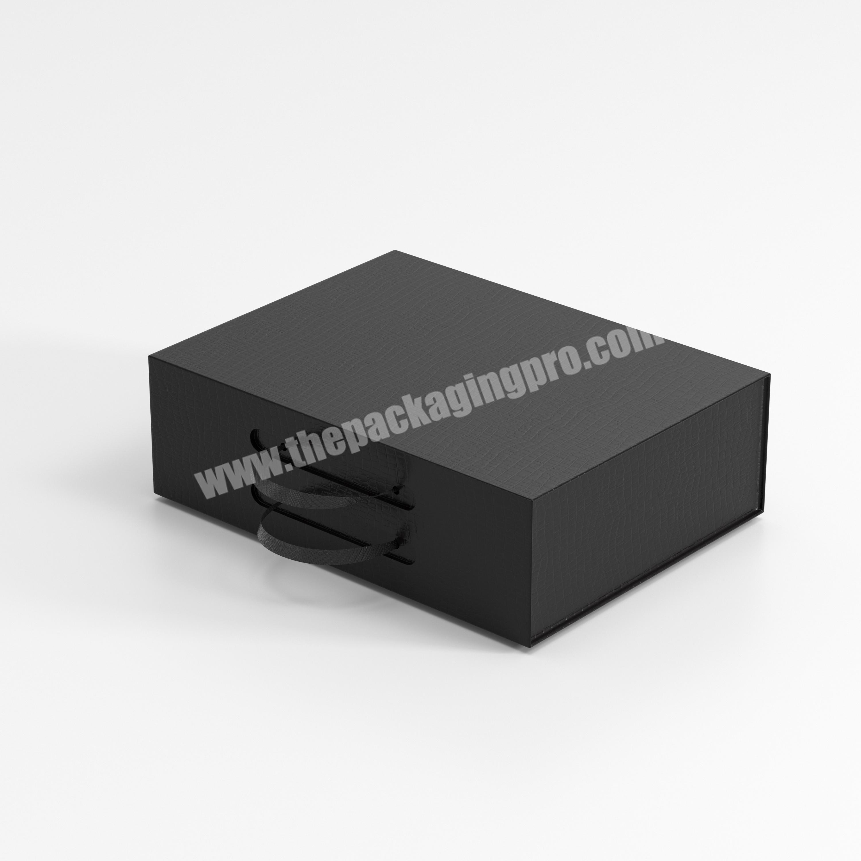 Hot Selling Customized Emboss Logo Black Cajas De Carton Magnetic Box Packaging Luxury Rigid Cardboard Magnet Folding Gift Box