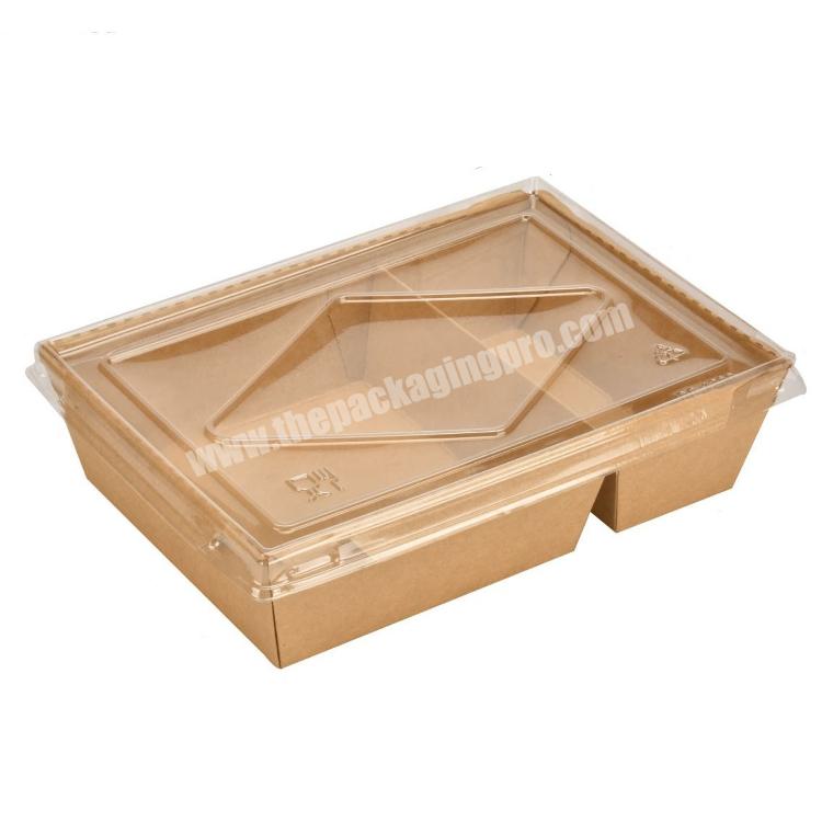 Hot selling Salad Box Square with Transparent Cover Kraft Paper Box Sushi Cover Code Rice Fast Food Paper Box