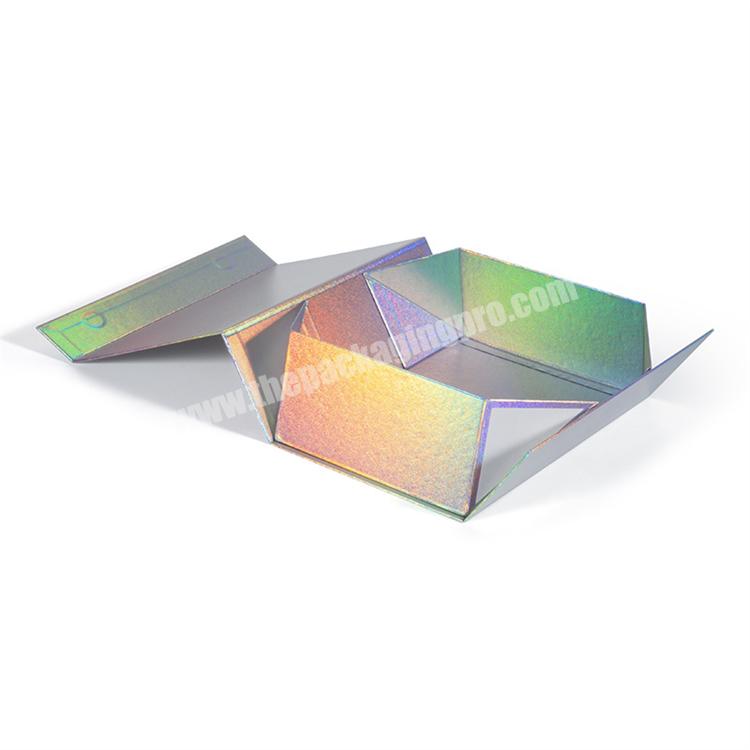 In Stock Holographic Rigid Cardboard High End Collapsable Clothes Packaging Magnetic Closure Cosmetic Gift Paper Box