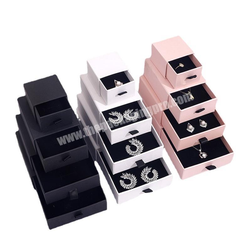 Japan Hot Sale Drawer Jewel Ring Earring Bracelet Packaging 2cm Height Purple White Black Custom Logo Jewelry Box With Sponge