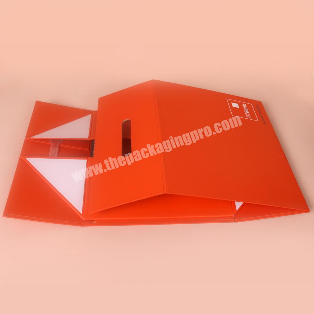 Large High Quality Folding Hard Cardboard Packaging Gift Carton Box Case With Plastic Handle