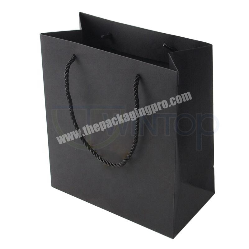 Luxury Cotton Handle Boutique Shopping Packaging Black Paper Bags With Your Own Logo