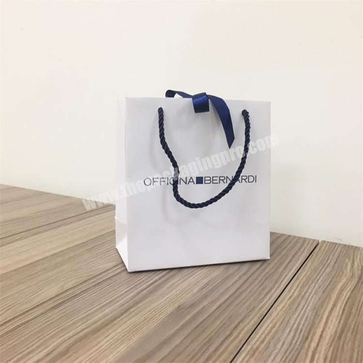 Luxury Custom Logo Small Size Bow White Jewelry Packaging Apparel Shopping Paper Gift Bags