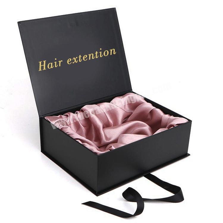 Luxury Custom Matte Print Black Rigid Cardboard Large Size Wigs Hair Extension Magnetic Closure Presentation Gift Packaging Box