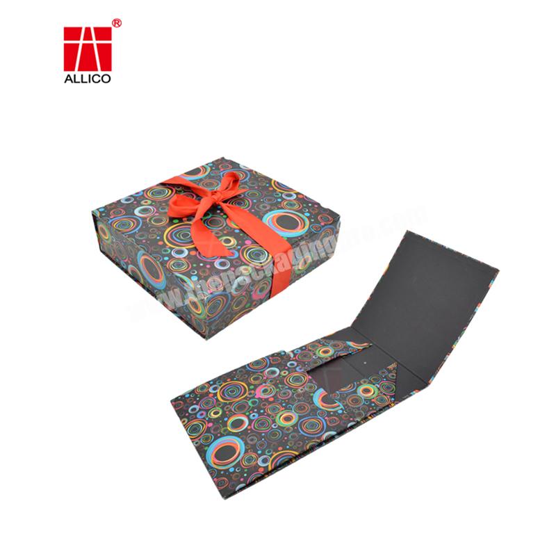 Luxury Custom Pattern Design Magnetic Folding Organizer Paper Gift Box with Ribbon