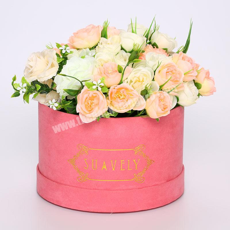 Luxury Custom Pretty Mother's Day  Suede Luxury Round Flower Box, Velvet Box For Rose Packaging