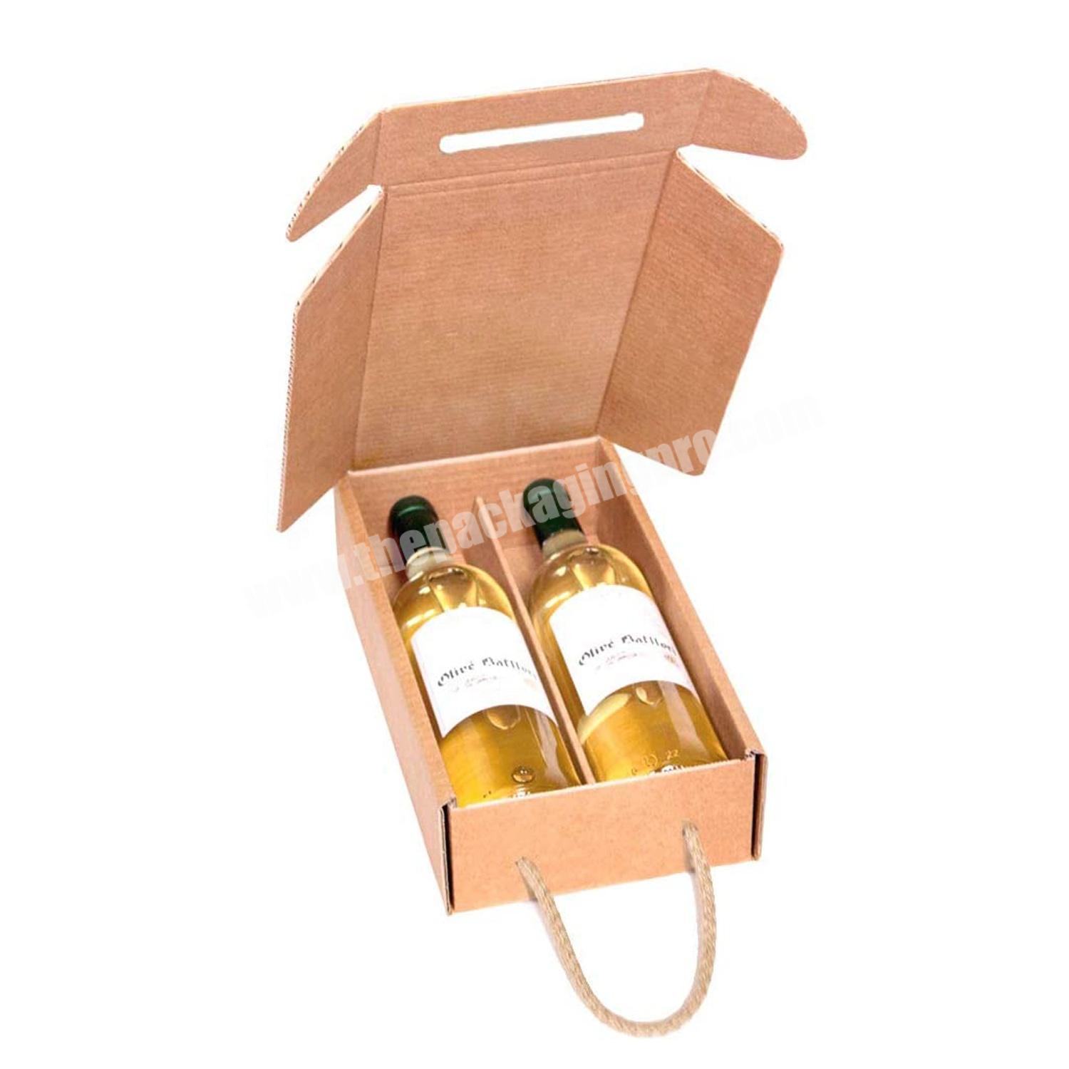 Luxury Custom Size Shipping Mailer Paper Wine  Bottle Corrugated Box Packaging 2bottle Wine Box With Dividers