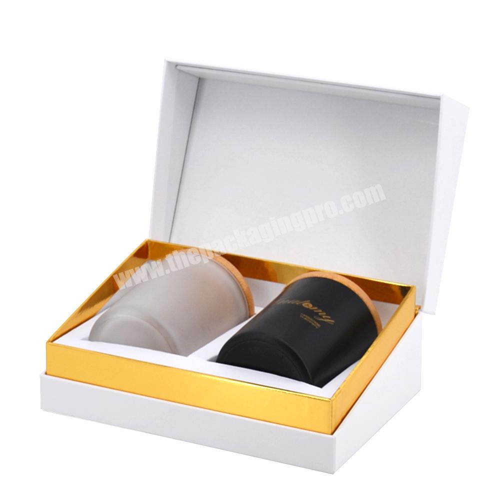 Luxury candle set box black textured with liner packaging boxes round candle jar gift set packaging custom candles jars gift box