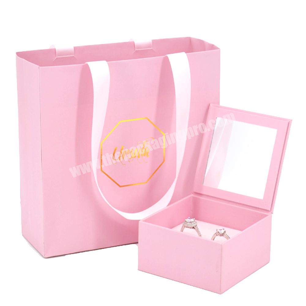 Luxury custom jewelry gift shipping box for jewelry packaging pouch and velvet with mirror clear window foam insert jewelry box
