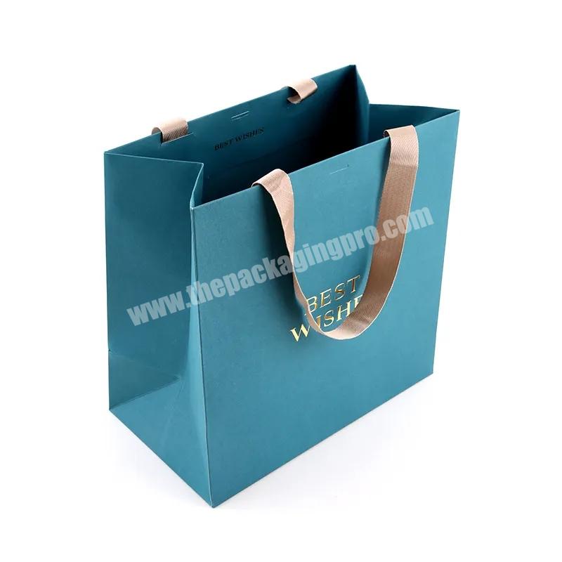 Luxury custom logo hot stamping small medium and large rope handle pink blue shopping gift paper bag for packaging clothe