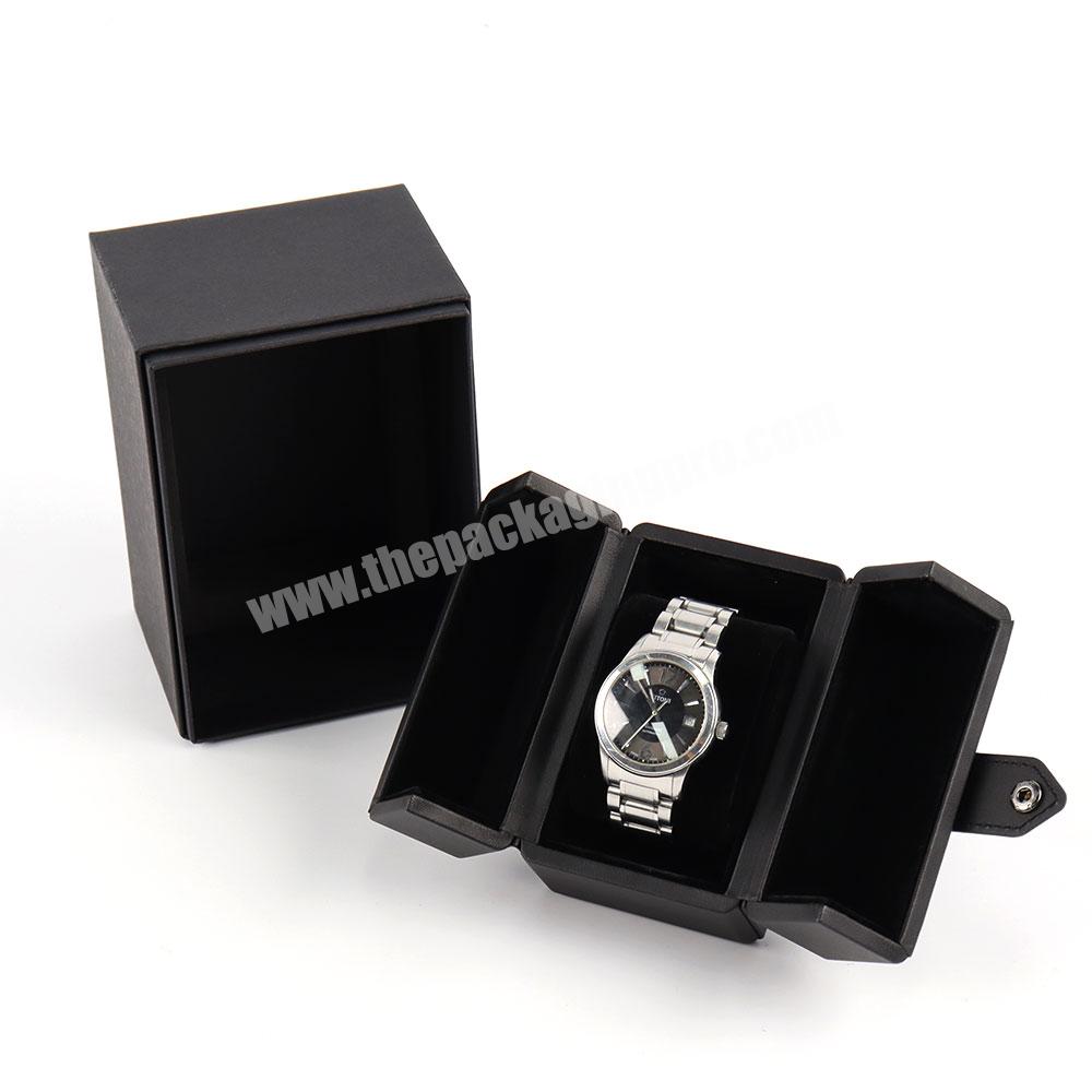 Luxury custom logo watch box black double door fashionable luxury big single watch box rectangle leather organizer