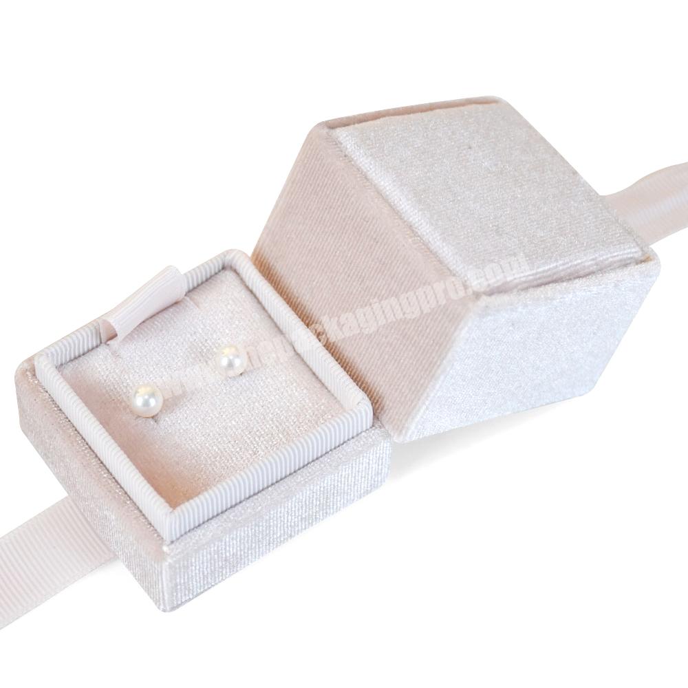 Luxury custom ring gift packaging jewelry box with ribbon foam inserts for jewelry box packaging velvet eco friendly jewelry box
