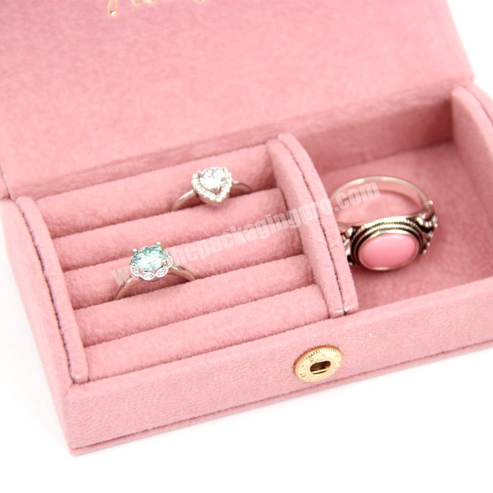 Luxury gift velvet jewelry box button velvet magnetic flip ring jewelry box custom logo small travel velvet zipper jewelry box