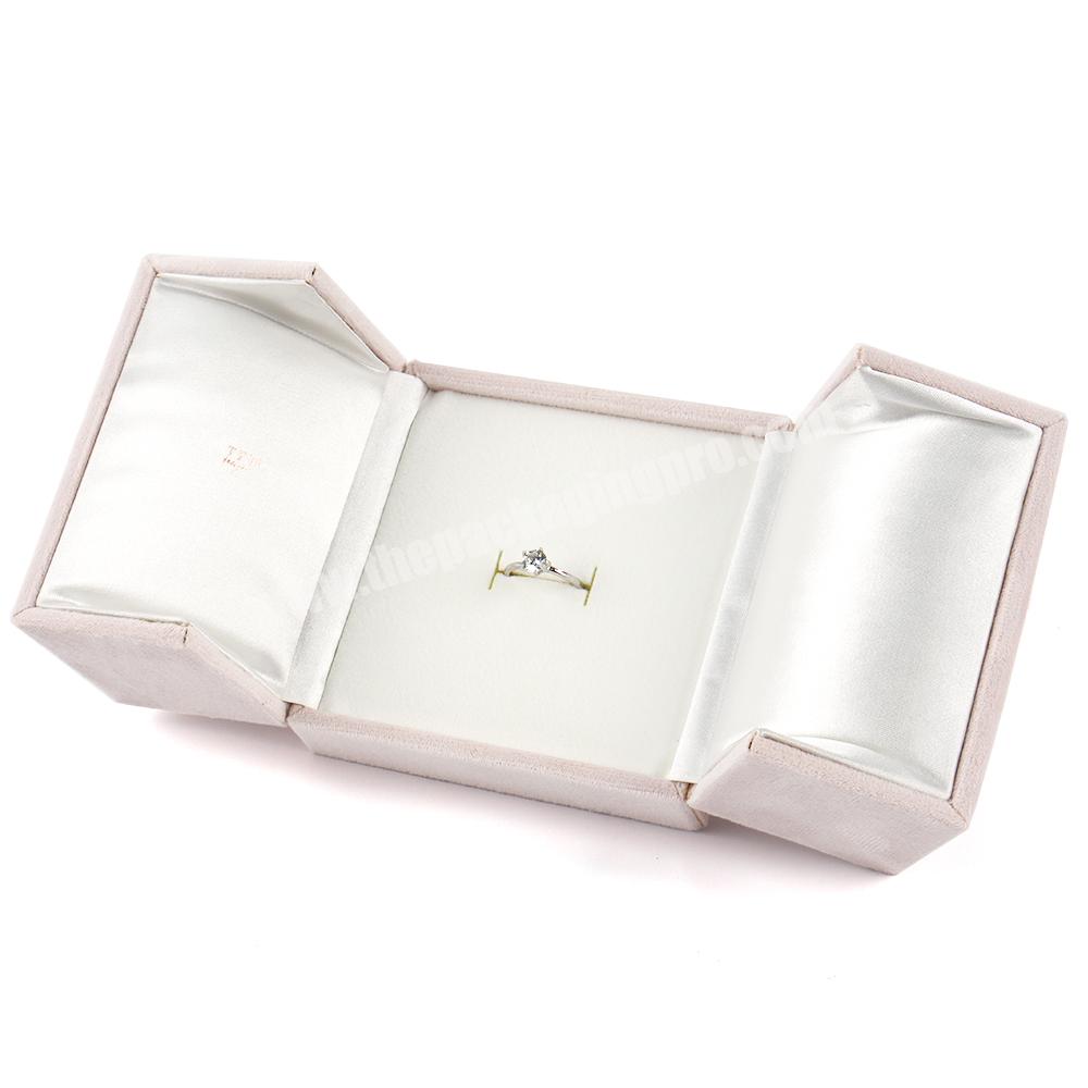 Luxury velvet double open design wedding ring necklace gift jewelry box set packaging ring jewelry box custom jewelry ring box