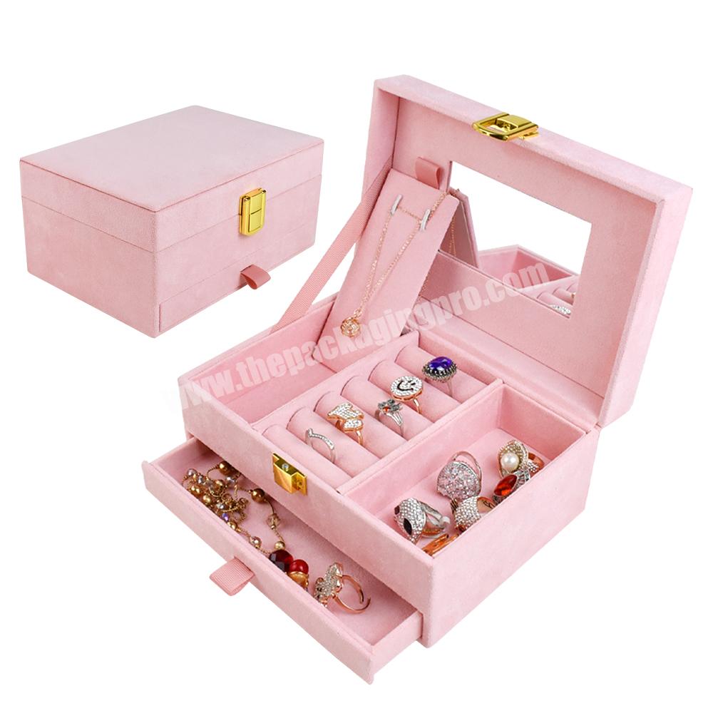Luxury velvet ring tray jewelry box organizer mini jewelry paper storage set drawer boxes custom drawer velvet ring jewelry box