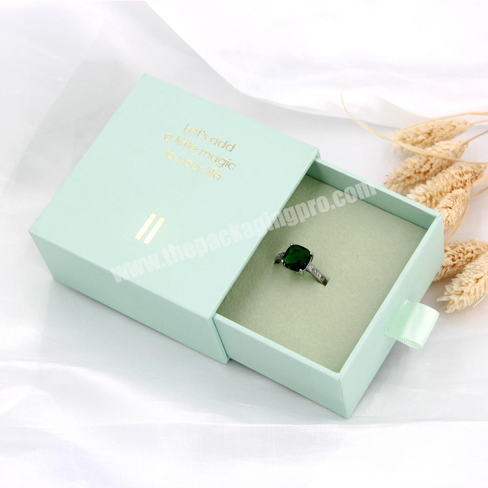 Luxury wedding jewelry box packaging ring necklace custom jewelry gift package sliding drawer box cardboard green jewelry boxes