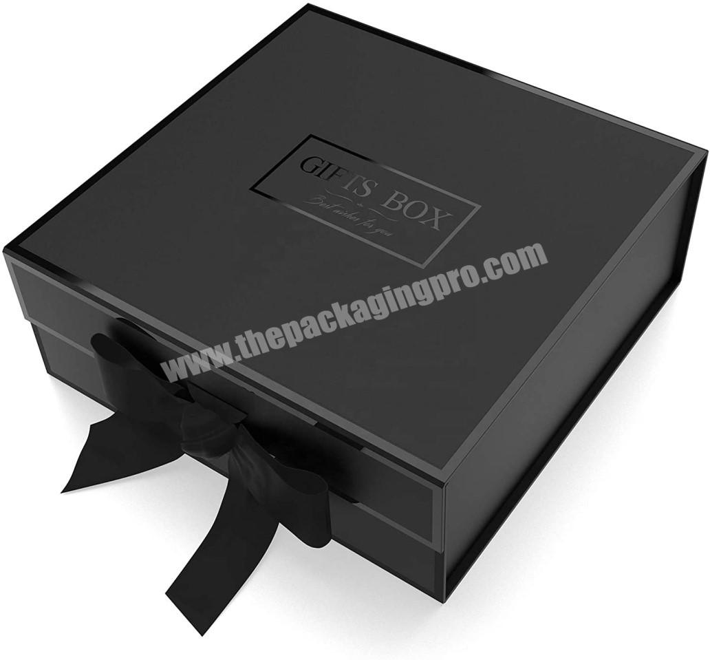 Manufacture Customize Custom UV spot embossed Logo Folding Foldable Luxury Rigid Magnetic Gift Clothes box with ribbon closure