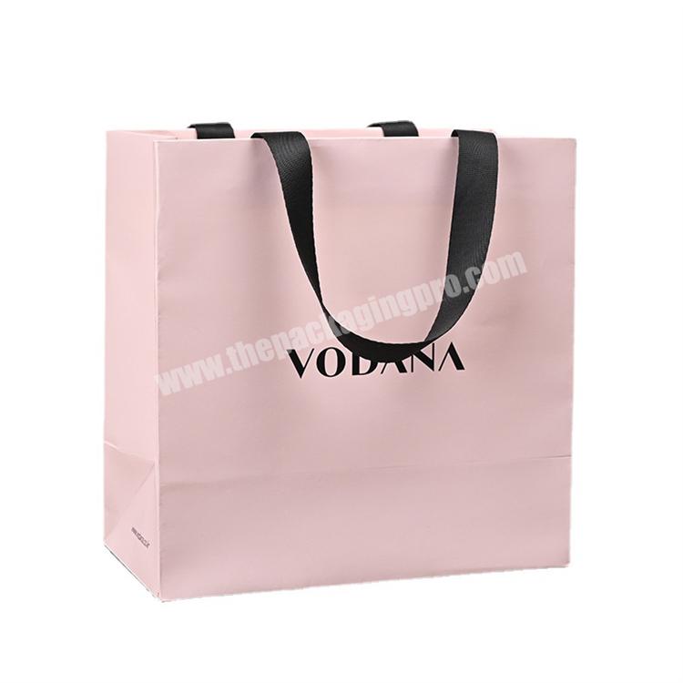 Manufacturer Private Label Matt Pink Elegant Jewelry Gift Wrapping Paper Shopping Bag with Ribbon Handle