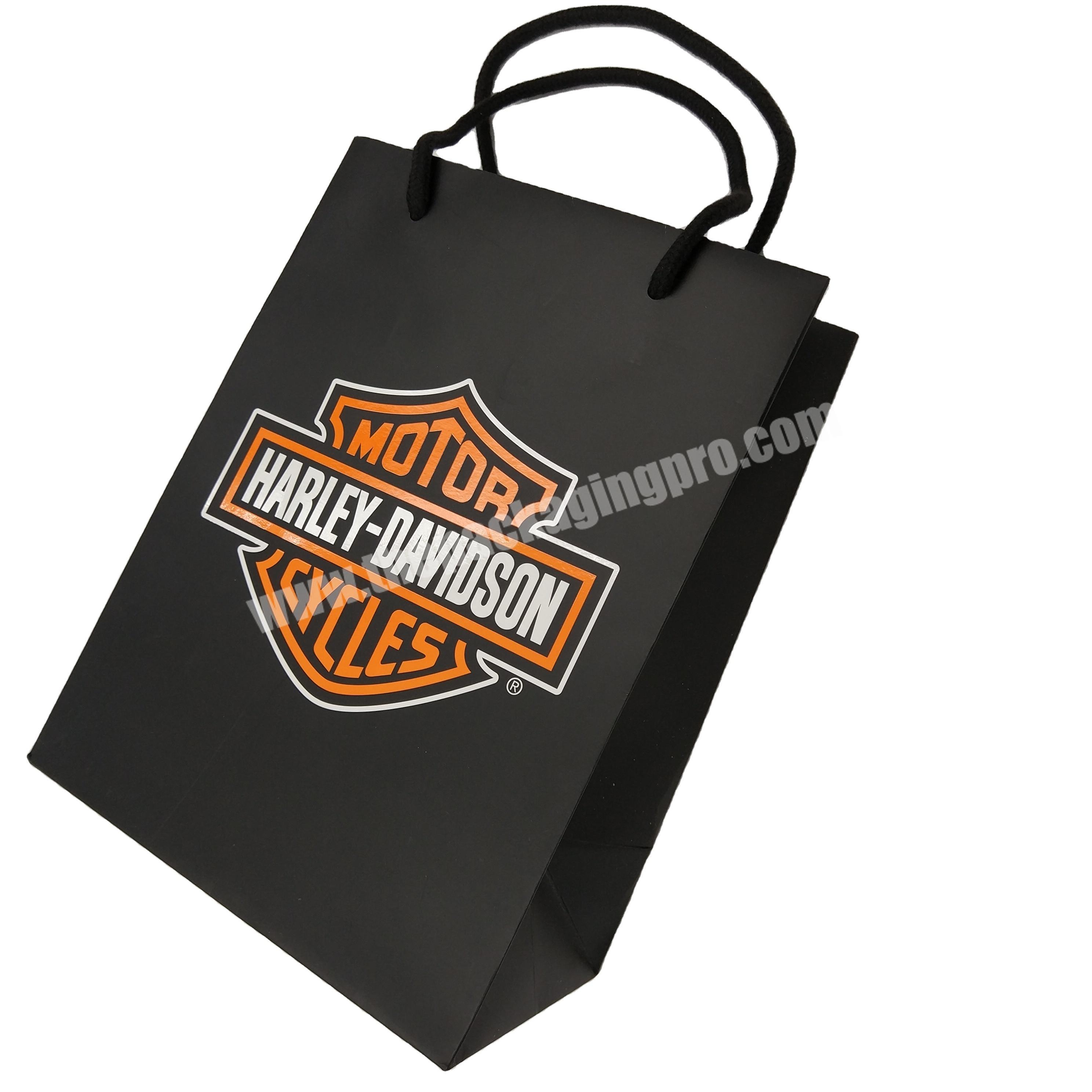 Matte black paper shopping bag with spot UV logo custom