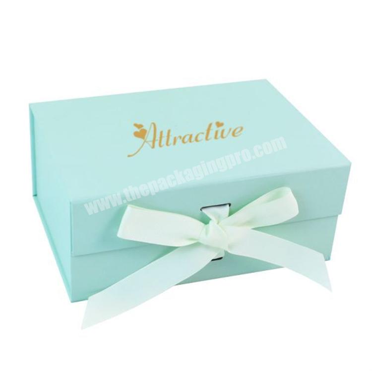 Mint Green Foldable Magnetic Lid Rigid Coat Dress Clothing Shipping Package Custom Logo Gift Boxes with Ribbon