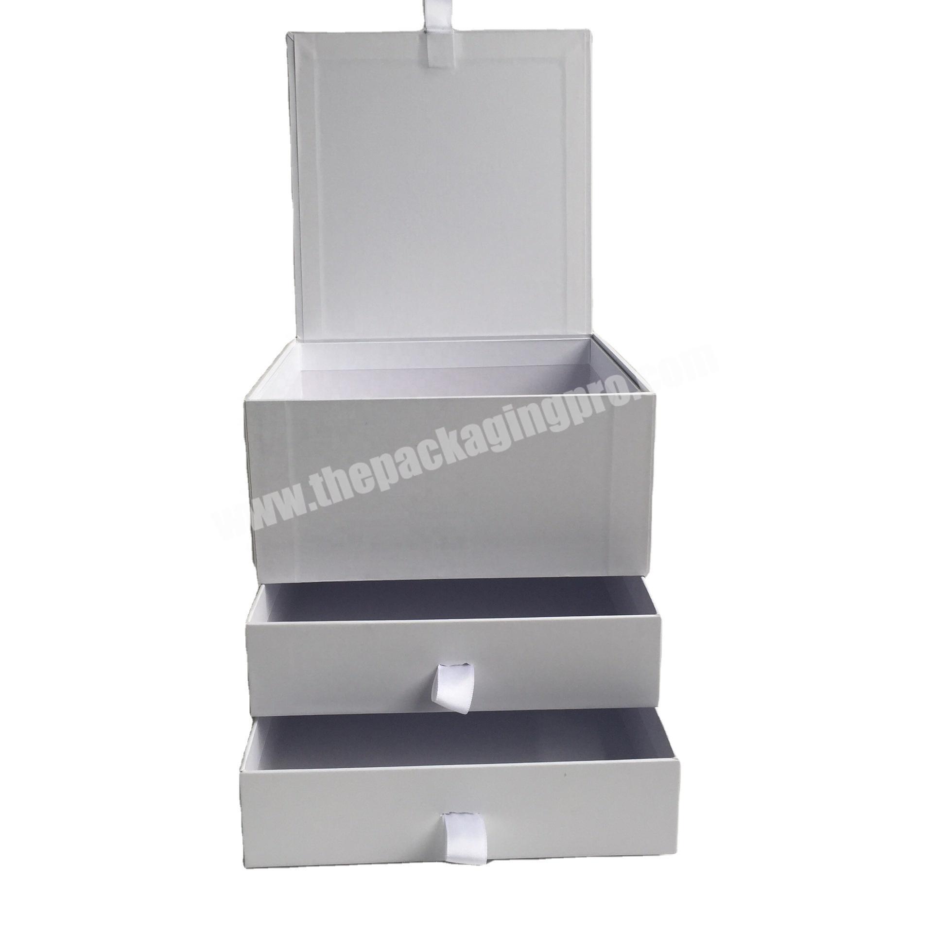New Custom 3 Layers Bespoke Paperboard Magnet Drawer Pack White Memory Baby Keepsake Box