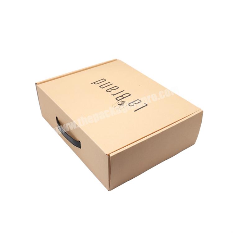 OEM Brown Kraft Corrugated Paper Mailer Box with Handle Clothing Underwear T-shirt Packaging Shipping Boxes