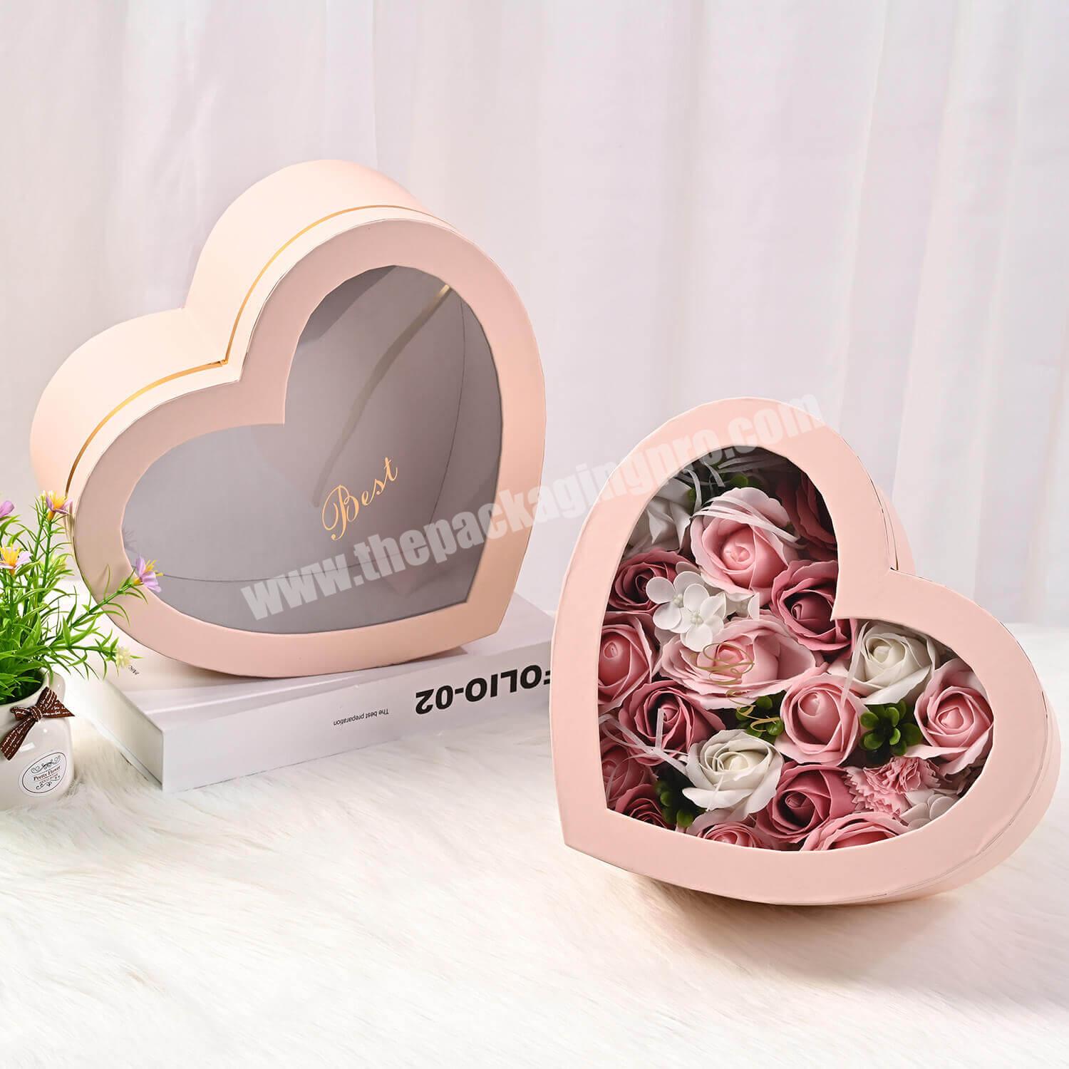Paper Box Luxury Rose Heart Shape Gift Flower Box Packaging For Wedding Party Transparent Round Gift Boxes For Flower  Bouquet