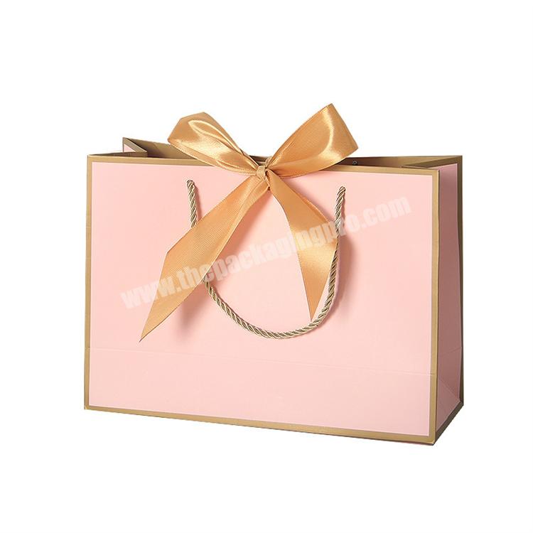 Personalized Hot Foil Brand Colorful Ribbon Bowknot Cosmetic Gift Jewelry Packaging Handle Paper Bag